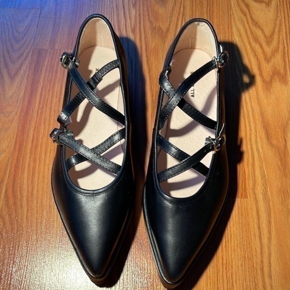 Free People Black Flats with Straps